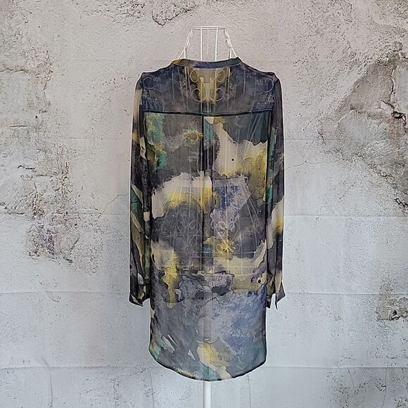 Mossimo sheer blouse watercolor print Women's Size XS - Picture 6 of 11